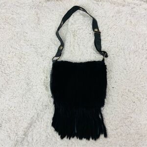 Funky east design corp. Black leather Fur fringe Shoulder Bag